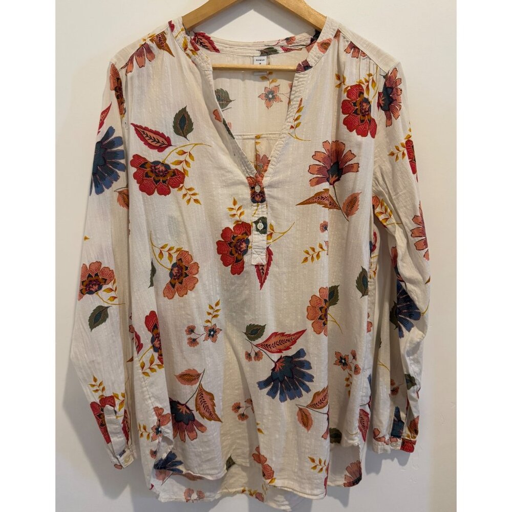 Vintage Womens M Old Navy Floral Blouse Cotton Blend Western Boho Cottagecore